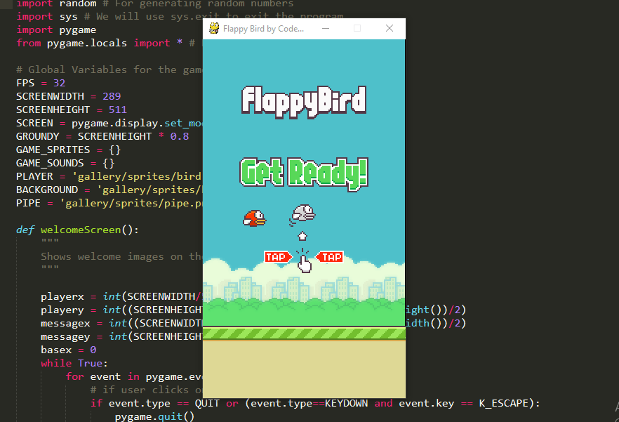 Flappy Bird game Using Python soure code -