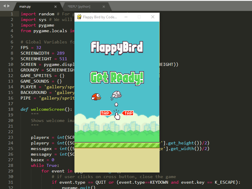 Flappy Bird Python Tutorial, Flappy Bird Game in Python, Python Projects  for Resume