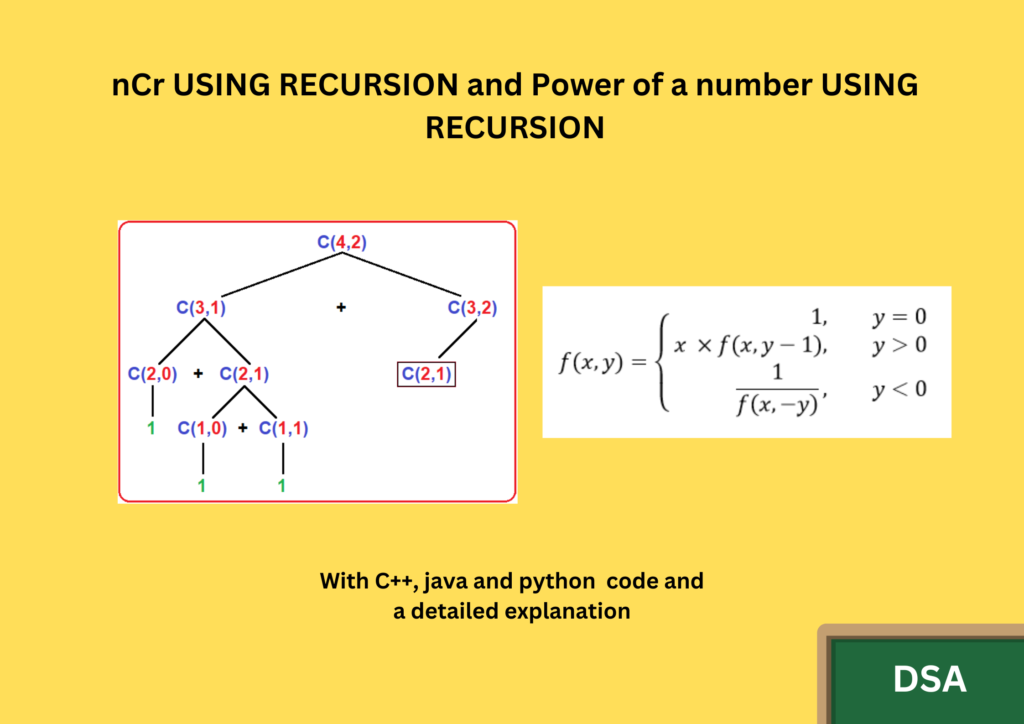 POWER  OF A NUMBER USING RECURSION and nCr USING RECURSION